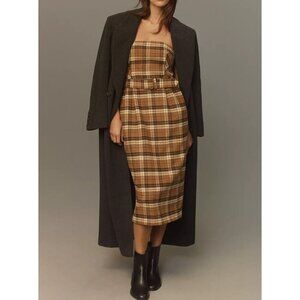 Anthropologie Brown Plaid Strapless Midi Dress